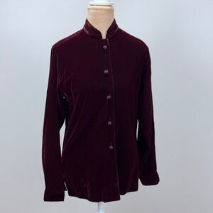 Brooks Brothers Velvet Blouse Women XS Burgundy Dark Academia Gothic Victorian‎